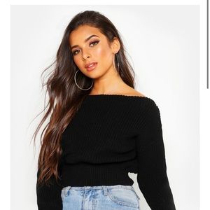 Crop Slash Neck Fisherman Sweater NWT SIZE M/L